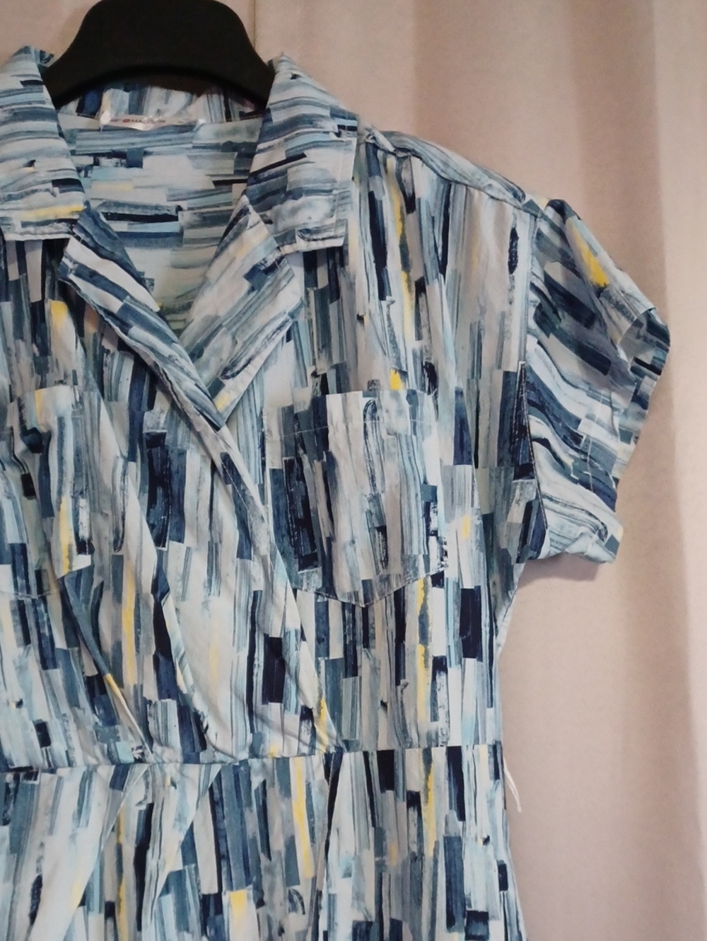 89th&Madison Short Sleeve Faux Wrap Midi Dress Pockets Sz M Elastic Waist Blue - Picture 5 of 15